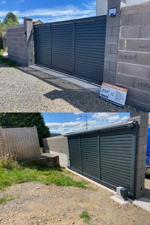Installation d'un portail aluminium type brise vent à Chamalières